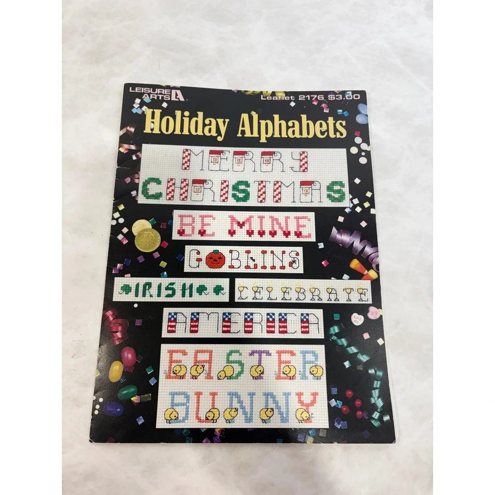Vintage Leisure Arts Cross Stitch Plastic Canvas Nativity‎ Holiday Alphabets Lot